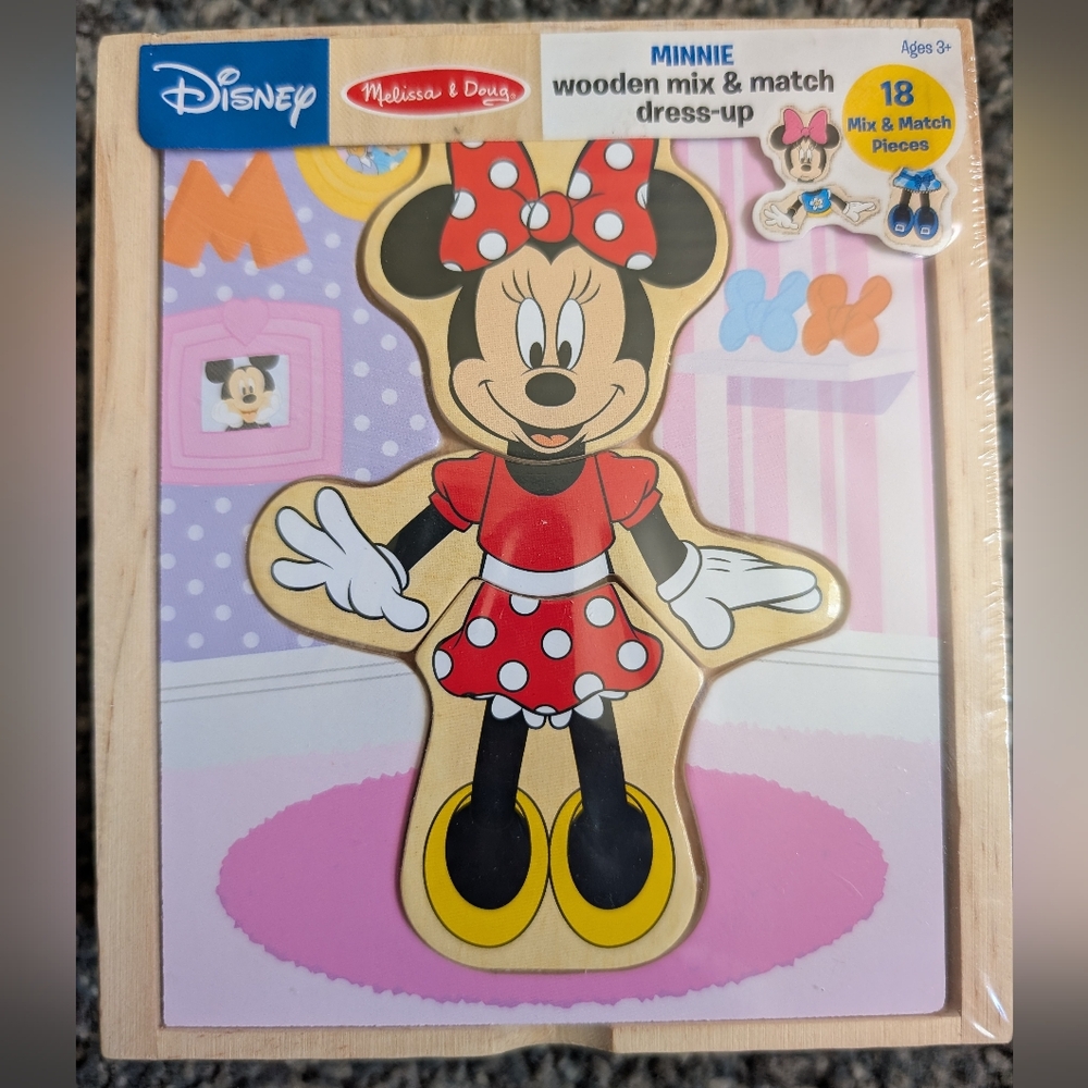 Disney Minnie Mouse Melissa & Doug Wooden Mix & Match Dress-up Puzzle New In Box
